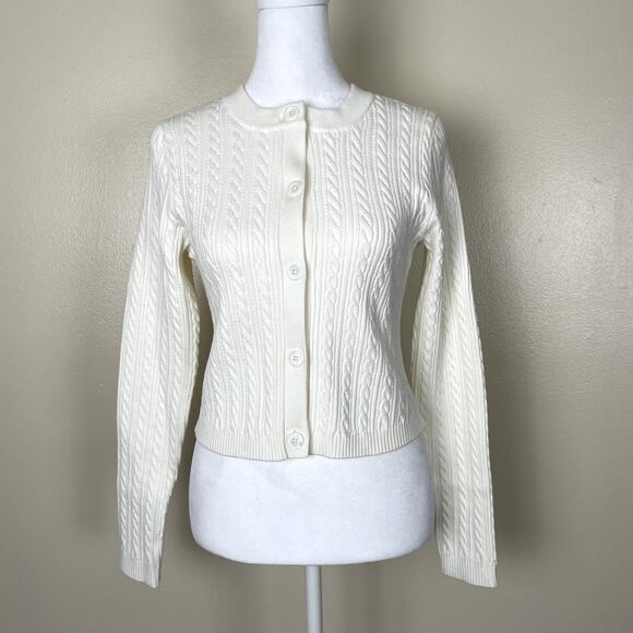 Alice + Olivia Sweaters - Alice + Olivia Greta Cropped Cable Cardigan Womens Medium Soft White Knit